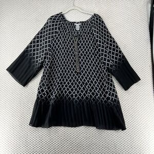 Catherines‎ Tunic Top Diamond Print Pleated Accordion Hem Blouse Plus Size 2X